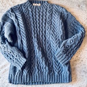 Men's Cable Knit Crewneck Sweater - Light Denim Blue handmade